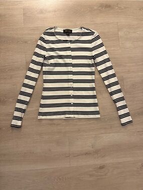 NWOT truth cardigan long sleeve button down black and white striped , cotton XS